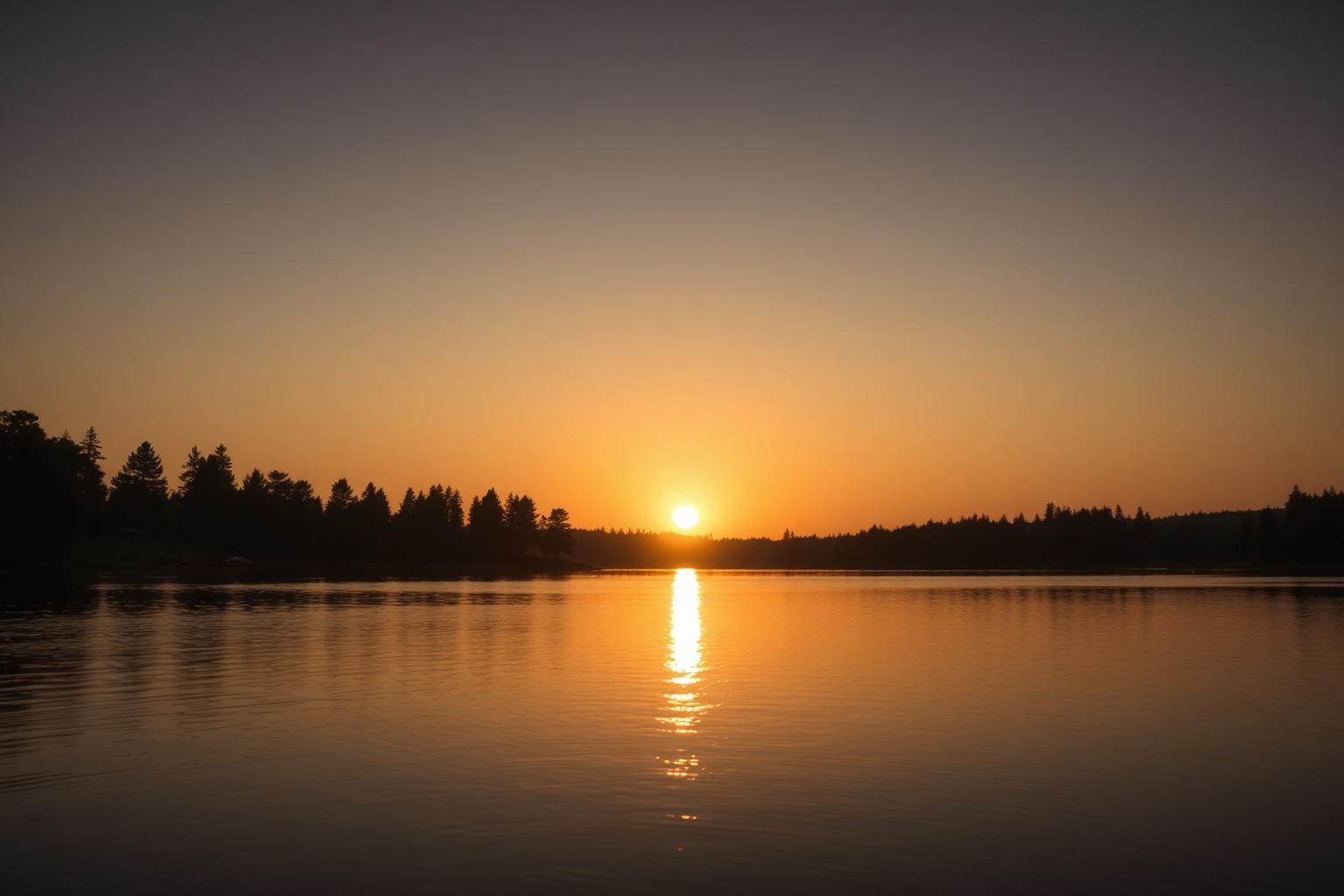 Sunset over a calm lake