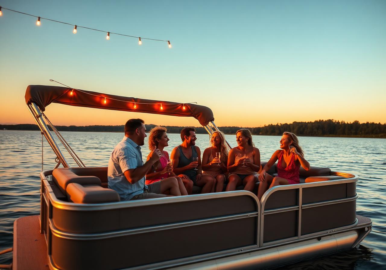 Friends enjoying the pontoon bar